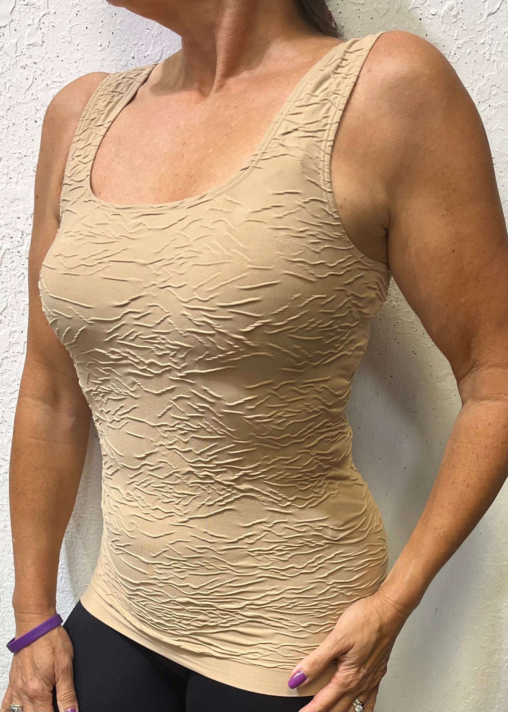 Beige The "Crinkle" Scoop Neck Tank Top