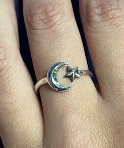 Sterling Silver Fully Adjustable Star and Moon Ring