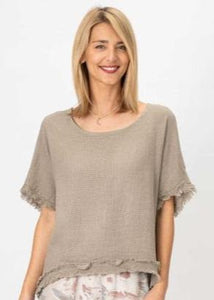 Chic Fringe-Detailed Gray Top