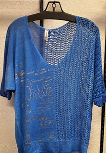 Open Knit Sweater With Silver Writing