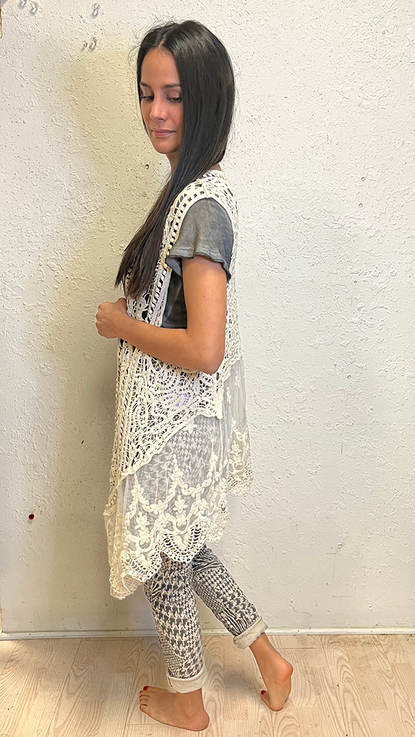 Cream Lace Long Vest