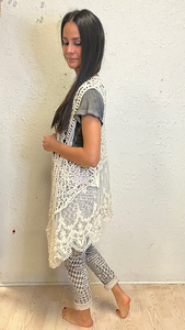 Cream Lace Long Vest