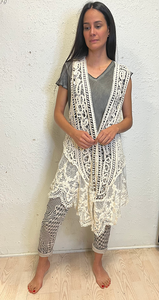 Cream Lace Long Vest