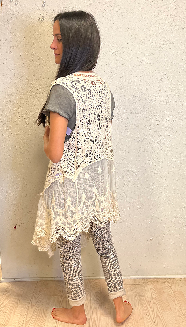 Cream Lace Long Vest