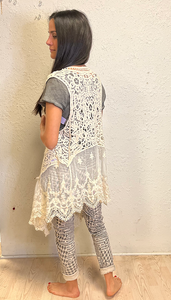 Cream Lace Long Vest